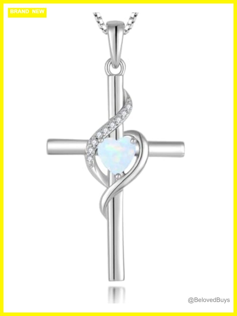 Sterling Silver Infinity Cross Necklace Heart White Opal Pendant